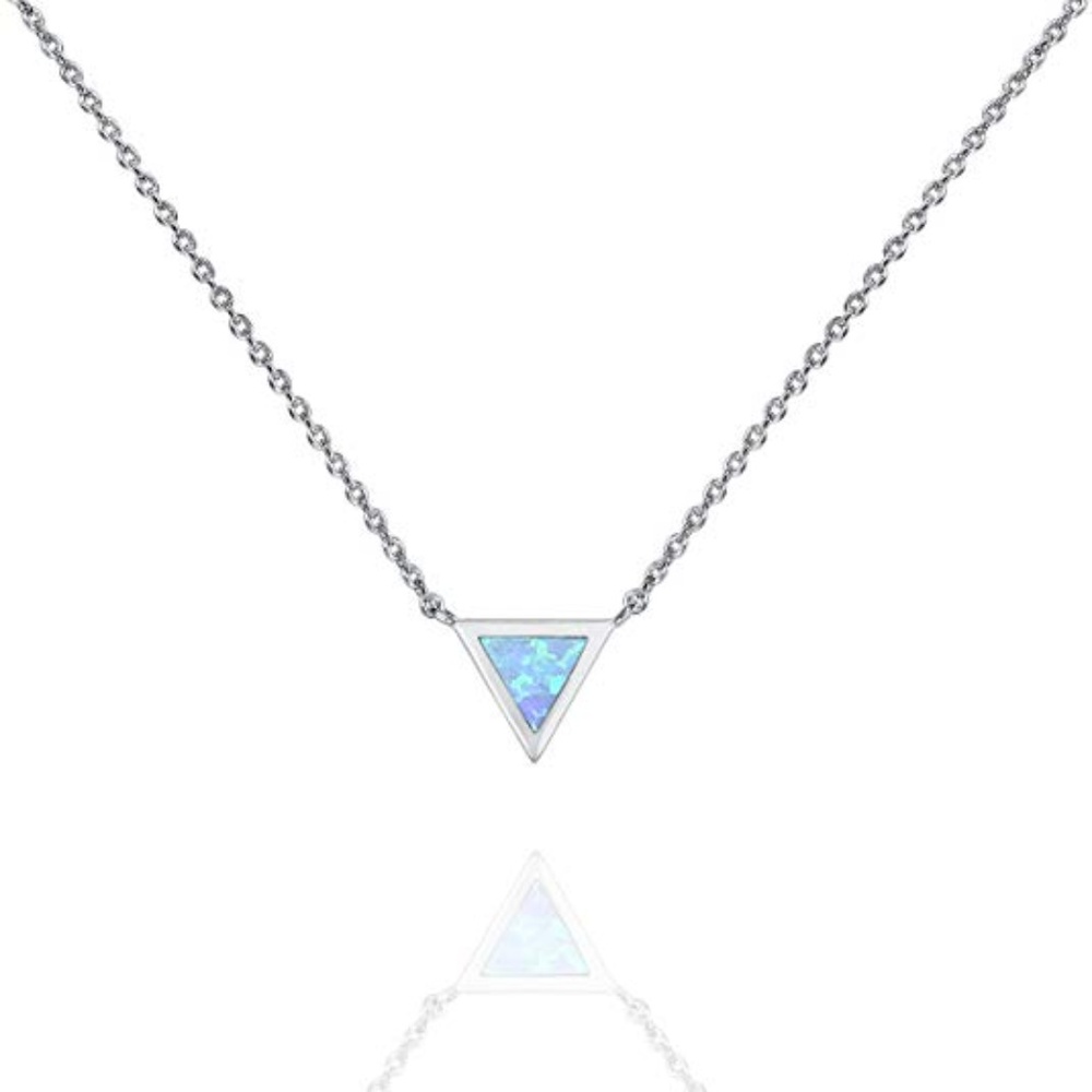 14K White Gold Plated Triangle Opal Necklace